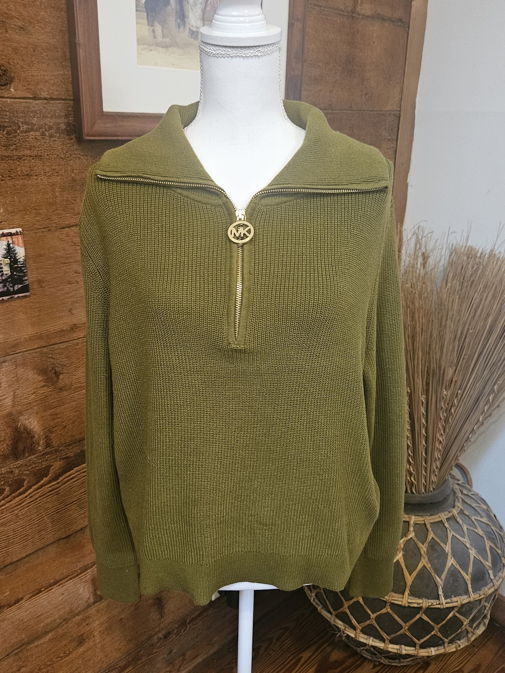 Michael Kors Olive Green Half-Zip Knit Sweater - Men